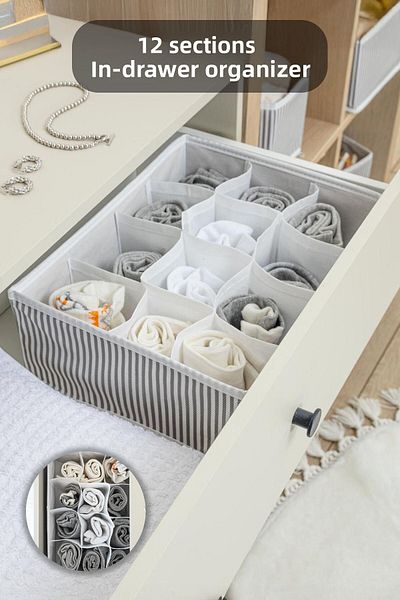 Meleni Home 12 Compartments Drawer Organizer - Multipurpose Closet Organizer Laundry Socks Organizer 31X25X12Cm