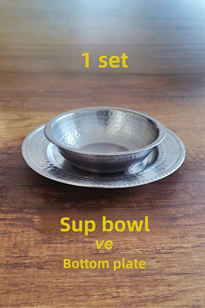 Binbir Trend Çekic Tattoo Pattern Soup Bowl and Bottom Plate Set, Soup Bowl Set 14Cm-19Cm