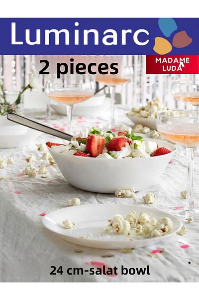 Luminarc Diwali-Carine-Arcopal White 2 Pieces 24 Cm-Salad Bowl. Madame Luda Stores.