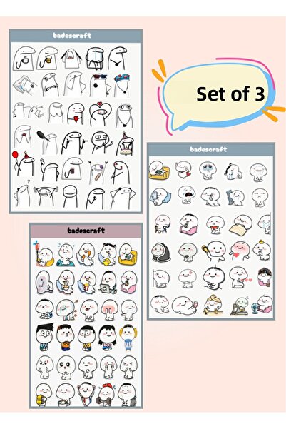 badescraft مجموعة ملصقات شفافة مكونة من 3 قطع - مجموعة كبيرة ومتوسطة وصغيرة - ملصق - ملصق رد الفعل المزاجي - مناسب للكتب