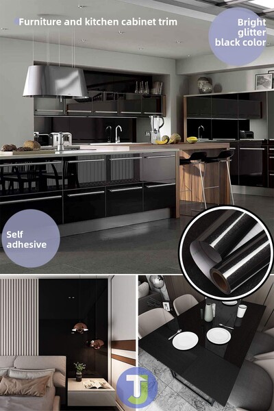 Technojet Self Adhesive Glitter Black Kitchen Bathroom Countertop Wall Cabinet Table Covering 60cmx100cm