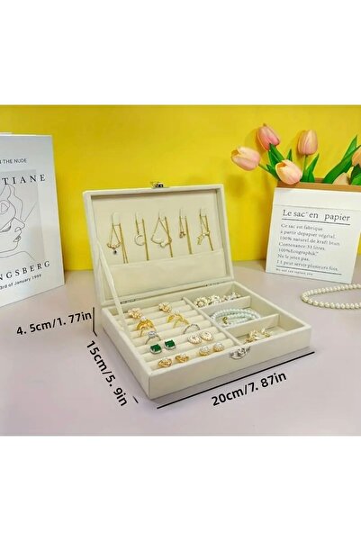 İthal Velvet Single Layer Gray Jewelry, Makeup Jewelry Box