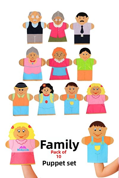 hediyecik مجموعة دمى تعليمية عائلية لطيفة - دمى يدوية 10 قطع 25 سم