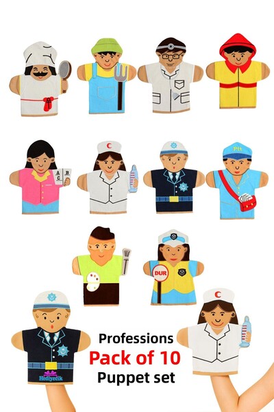 hediyecik مجموعة دمى تعليمية للمهن اللطيفة - دمى يدوية 10 قطع 25 سم
