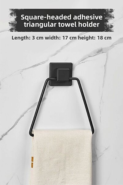 Depa حامل مناشف مثلث أسود برأس مربع لاصق