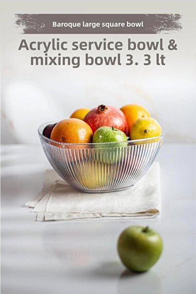 Depa 3.3 Lt Acrylic Baroque Transparent Large Square Fruit and Salad Bowl - M...