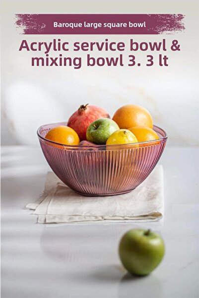 Depa Acrylic Baroque Plum Large Square Fruit & Salad Bowl & Mixing Bowl / 3.3...