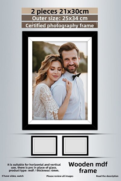 bymat 2 Pieces 21X30 Frame - Black and White Striped Frame - A4 Frame - Diploma Frame with Pvc