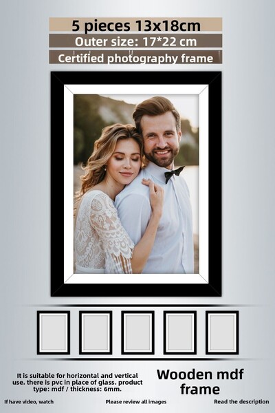 Bytwo 5 Pieces 13X18 Frame - Black and White Striped Frame - Mdf Frame - Pvc Photo Frame
