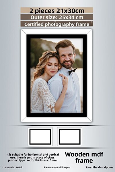 bymat 2 Pieces 21X30 Frame - White Black Striped Frame - A4 Frame - Diploma Frame with Pvc