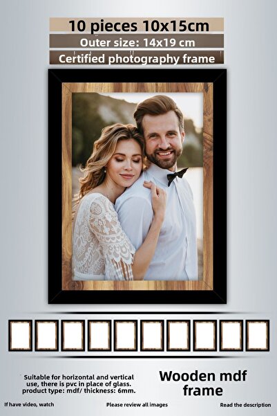 bymat 10 bucăți 10x15 cadru - cadru cu dungi din lemn negru - cadru MDF - rama foto cu PVC