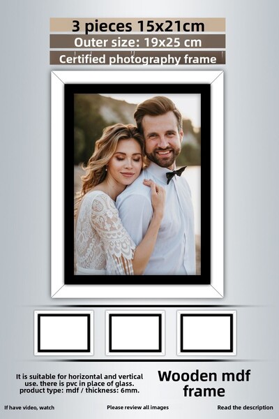 bymat 3 Pieces 15X21 Frame - White Black Striped Frame - Mdf Frame - Pvc Photo Frame