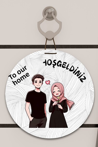 Dormot Home Decor pentru ușă cu imprimeu digital, model alb pe roz, ornament ...