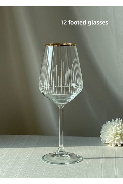 Şahika Kristal cama atılan imza 61 Piece Sapphire Gold 12-Person Cut Glass Cup Set Dowry Water Set Tableware