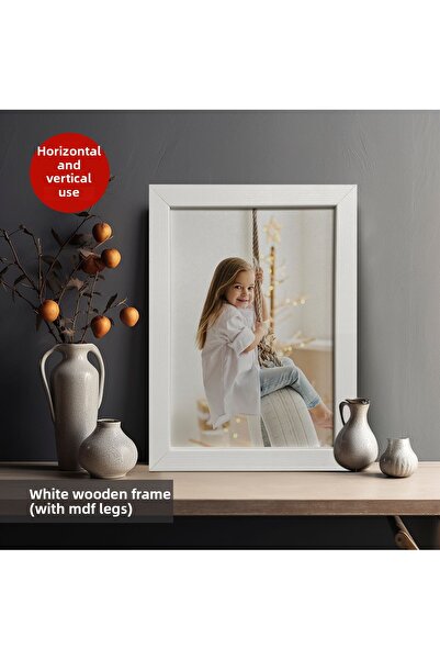 HOMEPACK Ramă foto din lemn alb, ramă de birou, picioare din MDF, dreptunghiu...