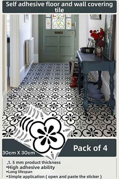 Technojet Αυτοκόλλητο Μοντέρνο Σχέδιο Κάλυμμα Τοίχου Δαπέδου Μπάνιου Κουζίνας 30cm×30cm (Συσκευασία 4)