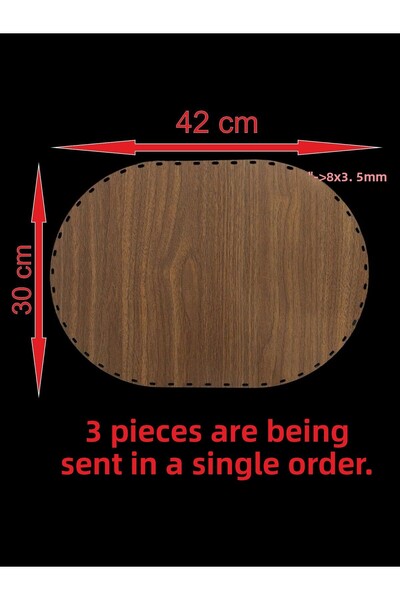 ASUDE HEDİYELİK Wooden Walnut 42X30 cm 3 Pieces Raddan Basket Bamboo Tray Bot...