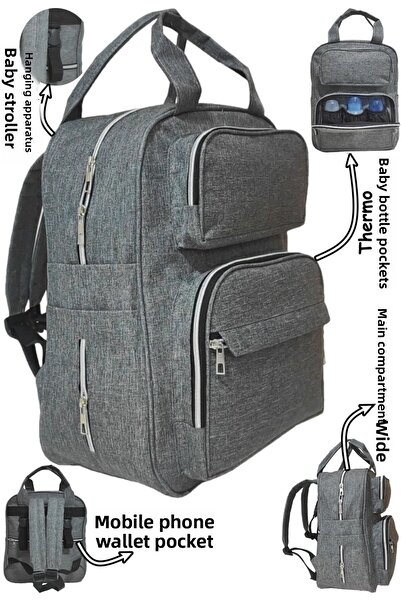 USF Mother Baby Care Backpack Organizer Functional Thermal Feeding Bottle Compartment, Waterproof Fabric