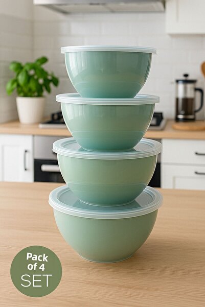 Vienev مجموعة من 4 أوعية مستديرة باللون الأخضر النعناعي |   1 لتر، 1.5 لتر، 2.3 لتر، 3.3 لتر |   حاوية تخزين المطبخ متعددة الأغراض مع غطاء
