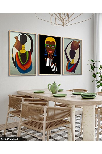Evinemoda Ethnic African Women 3 Pieces Wooden Framed Painting Act