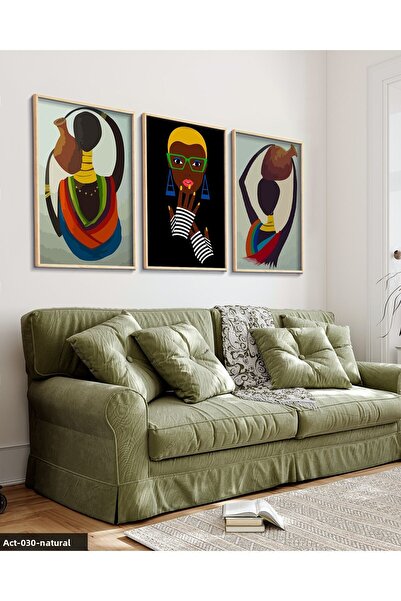 Evinemoda Ethnic African Women 3 Pieces Wooden Framed Painting Act