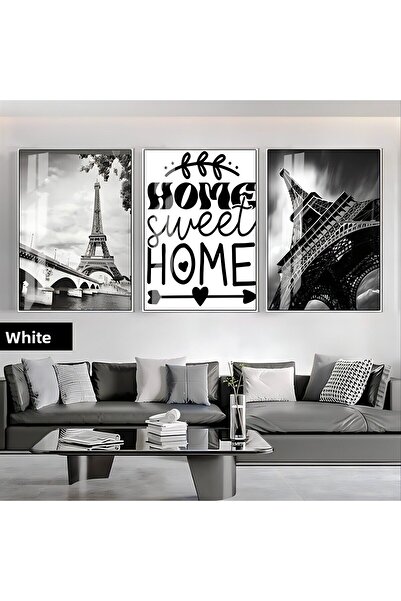 Harikabirev HARİKABİREV | SET NEGRU&ALB COMBINAT TORNUL EIFFEL X1 | TABLO DE STICLA CU CADRU 3 PIESE VERTICAL