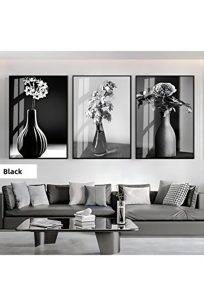 Harika bir ev HARİKABİREV | SET ALB&NEGRU COMBINAT FLORI CU VASE 02 | TABLO D...