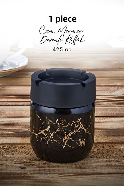 grimorlife Black Bronze Gold Marble Patterned Decorative Ash Tray - Glass Uns...