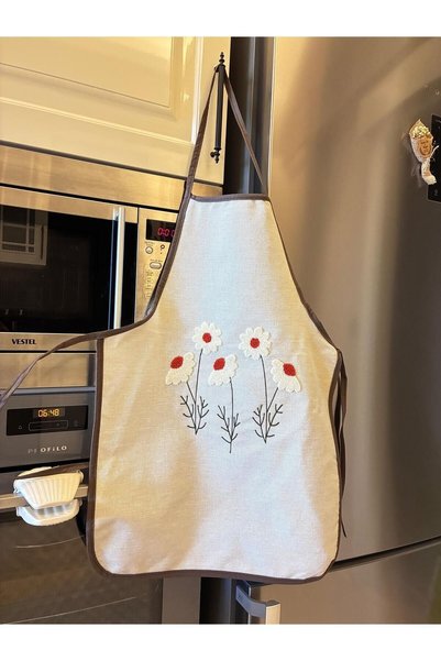 Mustgross Punch Embroidered Linen Kitchen Apron 1 Piece Kitchen Apron, One Size