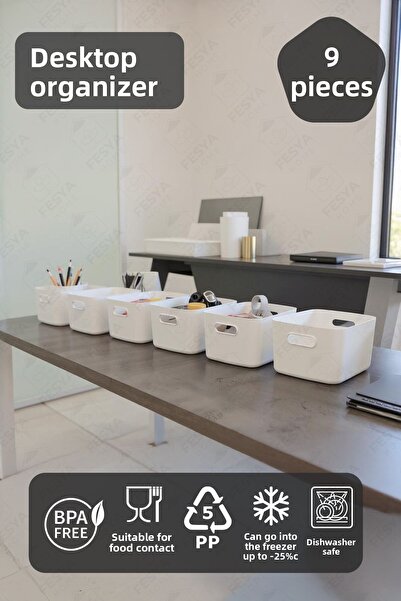 Fesya Home 6 bucăți organizator de birou, culoare albă, din plastic, organizator multifuncțional