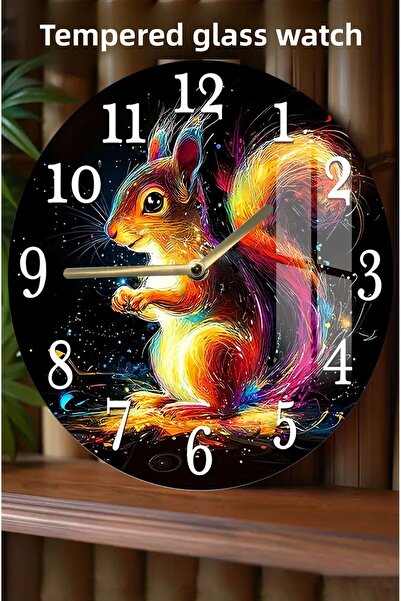 kutuTR ساعة زجاجية ملونة ثلاثية الأبعاد بتصميم سنجاب - 33 سم CSDW098