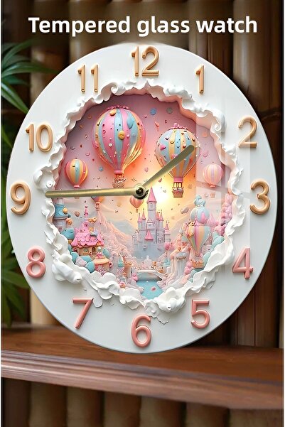 kutuTR ساعة من الزجاج المقسى بتصميم ثلاثي الأبعاد مع بالون وملكة القصص الخيال...