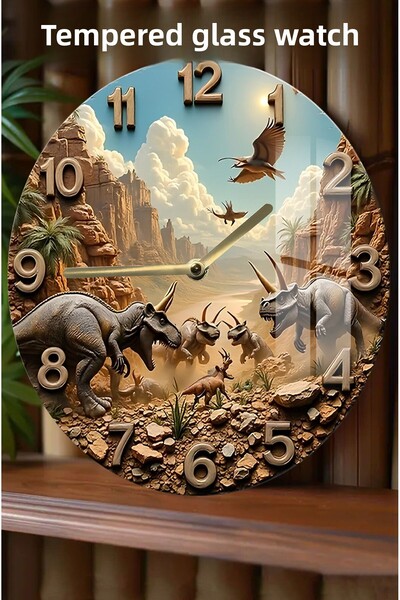 kutuTR ساعة من الزجاج المقسى بتصميم ثلاثي الأبعاد بطابع حرب الديناصورات - 33 ...