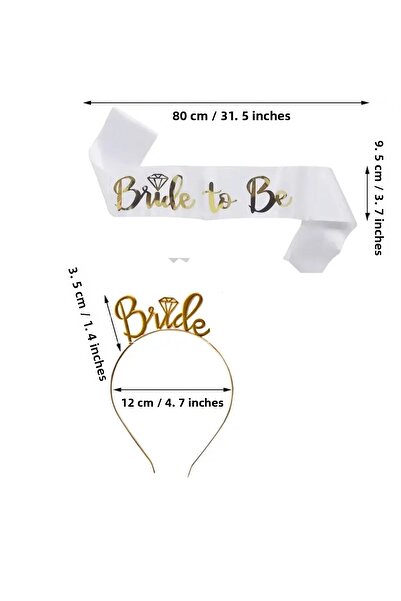CUGYPARTY Bride Belt & Crown Set White / Gold