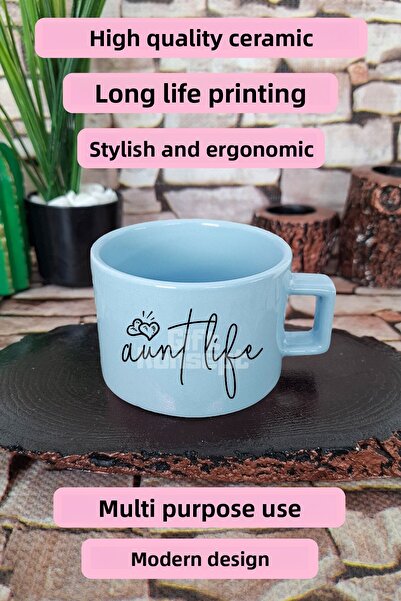 giftkonsept Aunt Floral Printed Elegant Auntie Square Handle Cup Blue Mug Cup