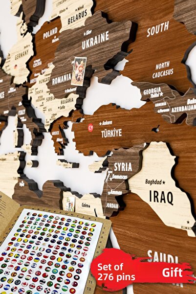 Colorfull Worlds 3D Ξύλινος Παγκόσμιος Χάρτης - Μοντέρνο Διακόσμηση Τοίχου Τα...