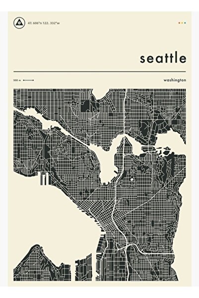 Universal Poster decorativ din lemn cu harta Seattle