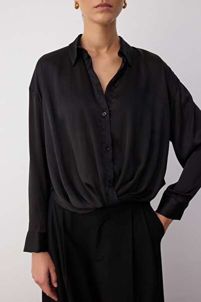 Trendyol Collection Black Knot Detailed Transparent Flowy Shirt Twoaw26Go00042