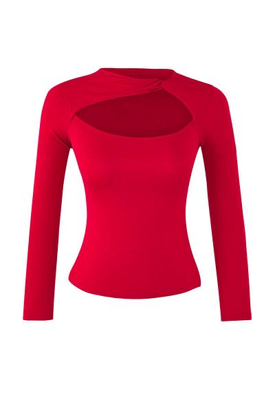 Trendyol Collection Red Cut Out Detail Body Fitting Regular Size Stretchy Knitted Blouse Twoaw26Bz00126