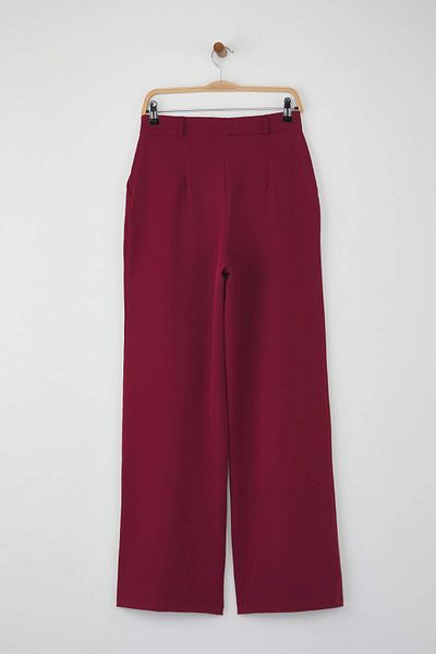 Trendyol Collection Burgundy Pleated Wide Leg/Wide Leg Trousers Twoaw25Pl00109