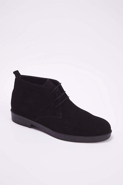 TRENDYOL SHOES Black Genuine Leather Split Suede Lace Detailed Chealsea Boots Takaw26Bo00017