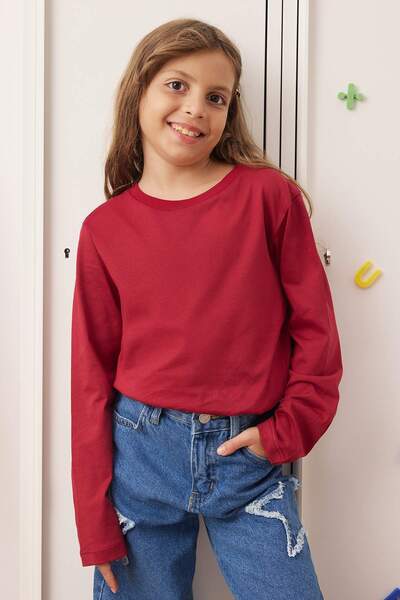 TRENDYOLKIDS Marineblau-Burgunderrot-Ecru, 100 % Baumwolle, 3er-Pack, einfarbig/Basic, normales Unisex-Schul-T-Shirt für Kinder, gestrickt, TKDAW26TS00004