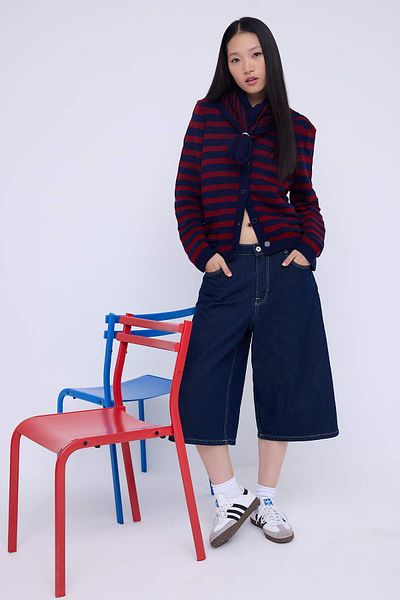 Trendyol Collection Teen Red Soft Textured Extra Wrap Striped Knitwear Cardigan Twoaw26Hi00135