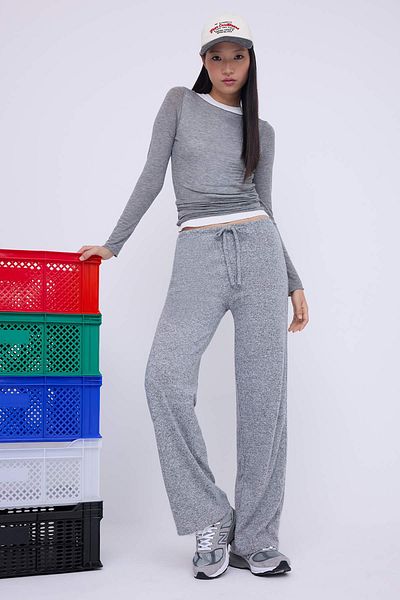 Trendyol Collection Teen Anthracite Yumoş Wide Leg/Wide Leg Lacing Detail Flexible Knitted Trousers Twoaw26Pl00025