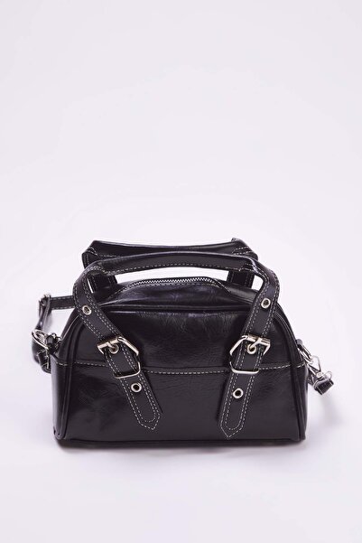 TRENDYOL SHOES Black Contrast Stitched Women's Bowling Small Mini City Hand and Shoulder Bag Takaw26Oc00015
