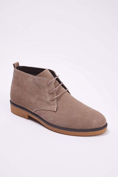 TRENDYOL SHOES Beige Genuine Leather Split Suede Lace Detailed Chealsea Boots Takaw26Bo00017