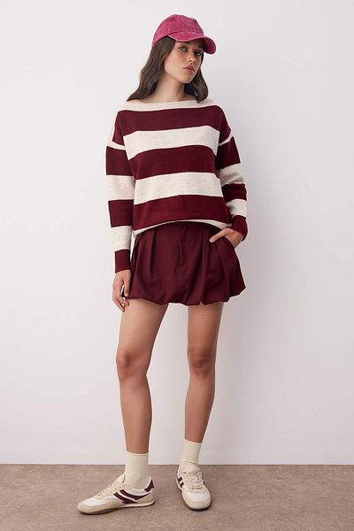 Trendyol Collection Ecru Soft Textured Wide Fit Striped Knitwear Sweater Twoaw26Kz00165