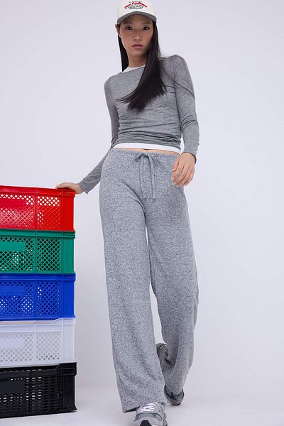 Trendyol Collection Teen Anthracite Yumoş Wide Leg/Wide Leg Lacing Detail Flexible Knitted Trousers Twoaw26Pl00025