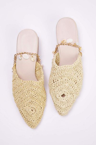 TRENDYOL SHOES Beige Knitted Women's Mule Short Block Heeled Closed Front Slippers Takss25To00060