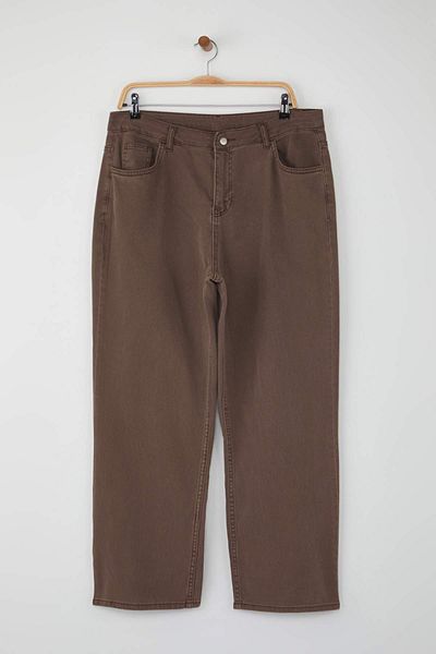 Trendyol Curve Brown High Waist Straight Fit Denim Plus Size Jeans Tbbss24Cj00051